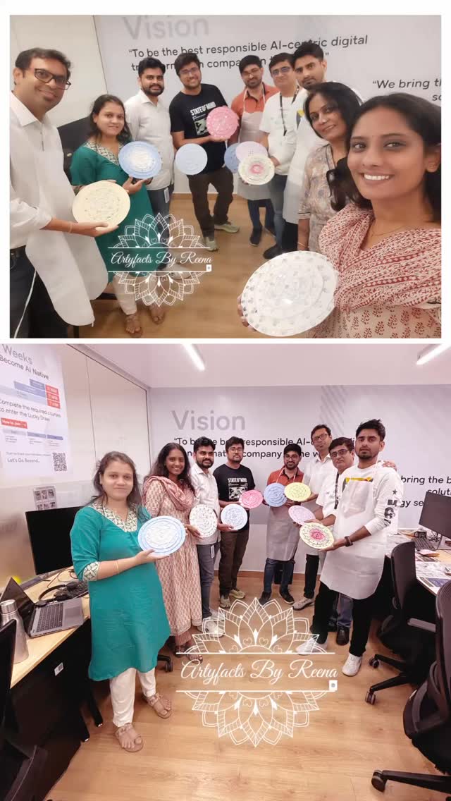 A glimpse into a beautiful corporate art workshop🎉🎨@ GFT Technologies, Kalyani Nagar, Pune.
From hectic schedules to mindful moments ….From formal roles to real connections….
Art has a way of breaking barriers, opening conversations, and bringing people closer….beyond work.
Grateful for the energy, creativity, and openness in the room.💕
#corporateworkshop #artatwork #reelitfeelit #creativebreak #teambonding