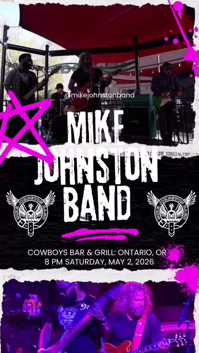 Saturday night be a barn burner with @mikejohnstonband taking the stage @cowboysontario. They have great steaks, delicious drinks and on May 2nd at 8 PM killer American Rock! Join us, @basajuan208 @benji_nil @chiefblue_official and me (@mikejohnston_music) for a rocking good time! #originalmusic #americanrock #mikejohnstonband #boisemusicscene