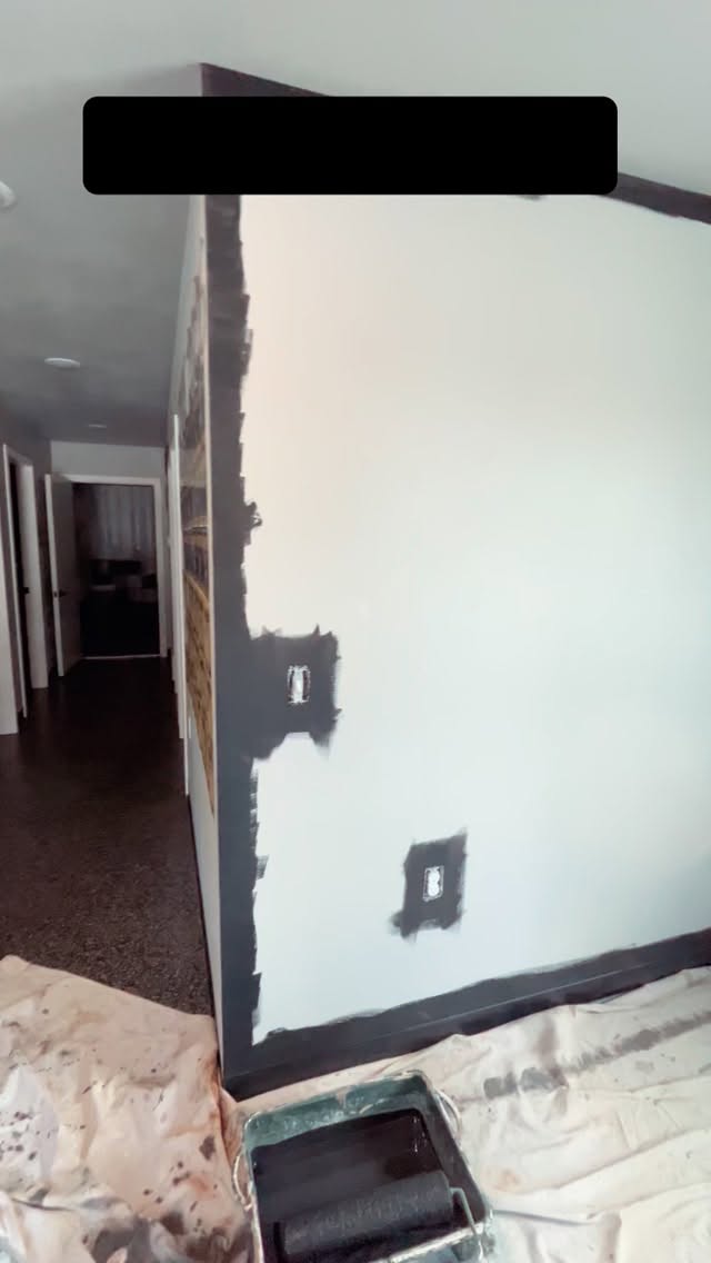 Accent Wall, from Grey to Black. Looks beautiful! Thank you @calvaryelite for allowing us to paint. Call for your Free Estimate. 605 401 9855 ian@3ppintpainting.com #3pointpainting #interiorpainting #siouxfallspainter #cabinetpainting #exteriorpainting