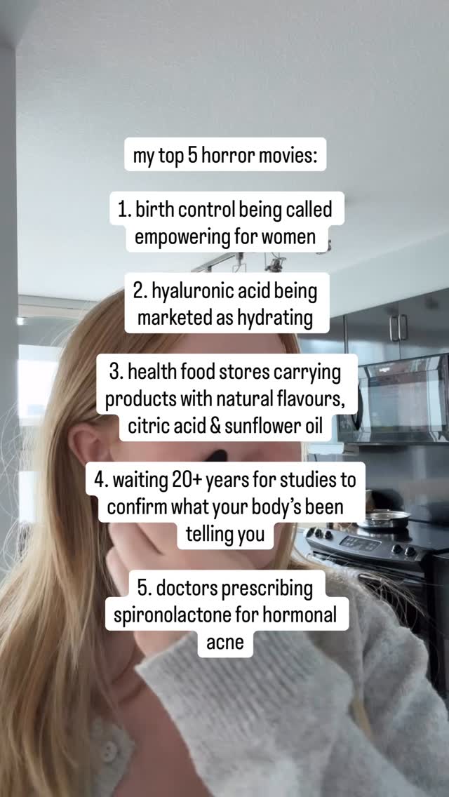 truly the worst 🫠 let me explain…
1. sorry what is empowering about a group 1 carcinogen that shuts down brain to ovary communication? what would be empowering is teaching women about their cycle and their fertile window so they know how to avoid pregnancy naturally! it’s not that complicated!
2. hyaluronic acid pulls moisture from the deeper layers of your skin to “hydrate your skin”. since it’s not adding any new moisture, it just results in your skin becoming more dehydrated long term 🤯
3. a health food store does not mean everything in there is healthy! citric acid is derived from black mold fermentation, natural flavours are a legal loophole hiding dozens of undisclosed chemicals, and sunflower oil is high in PUFAs that drives chronic inflammation
4. if you are waiting on the research to decide what is healthy or not, it’s already too late. everyone on that botox, permanent makeup, fillers, peptides train saying “there’s no proven negative effects long term” without realizing they are the test subject to evaluate the long term effects. the research is currently happening on you.
5. why the heck are we using a high blood pressure medication to “treat” hormonal acne? hormonal acne is driven by gut dysbiosis, mineral imbalances, poor adrenal function, toxic overload etc. so let’s address that first! even if spironolactone works for you temporarily, that just tells me there’s a mineral imbalance going on that’s driving androgens up and it’s a pretty simple nutritional fix with no meds needed!
What’s one of your horror stories? So curious! 👀 ⬇️
#rootcausehealing #functionalmedicine #holistichealthyliving #hormonalacne #acneproneskin