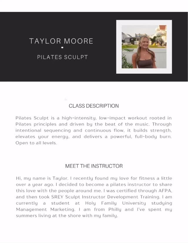 Meet T A Y L O R! She will be leading Pilates sculpt at shape on Mondays at 9a. Come sweat out all that weekend celebration. Pilates Sculpt is a high-intensity, low-impact workout rooted in Pilates principles and driven by the beat of the music. Through intentional sequencing and continuous flow, it builds strength, elevates your energy, and delivers a powerful, full-body burn. Open to all levels. Her first offering is MDW Monday!