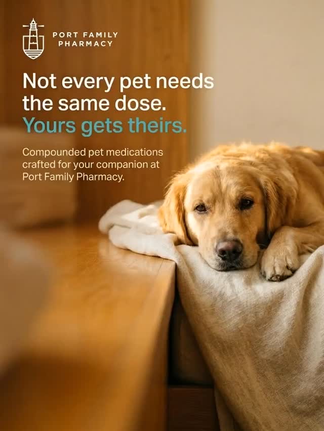Did you know that custom-made medications for your pets could make their road to recovery faster and with less stress? At Port Family Pharmacy, we tailor-make medications to suit your furry friend's exact needs. Because every pet is special! Stop by to learn more. #PetCare #VeterinaryCompounding #HealthierPets #CustomMedications #HappyPets #PortFamilyPharmacy #PetWellness