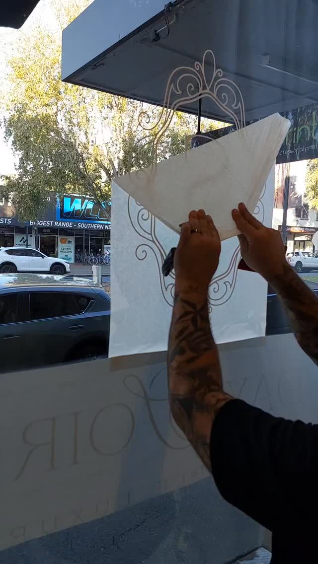 This happened this afternoon. So excited to see our name hit the windows. Big thanks to Dan at @signsplusgraphics for making it happen so quickly. Can't wait to show you some more over the coming days but the doors are officially OPEN! ✨️