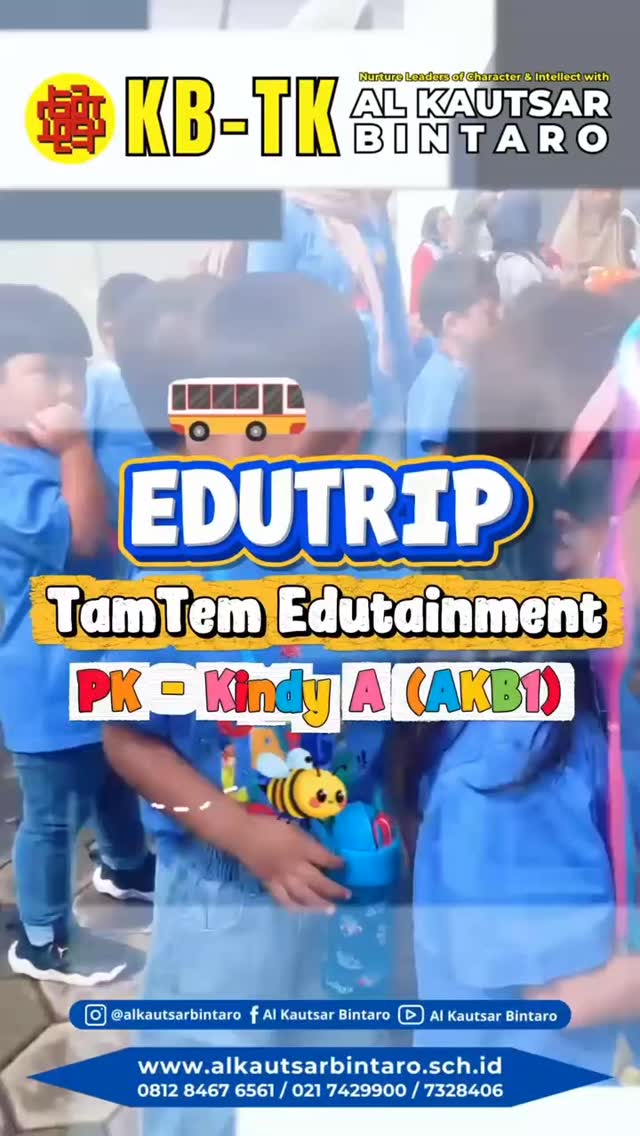 ⨠EDUTRIP GOES TO Tantem Edutainment āØ
Prekindy - Kindy A
Al Kautsar Bintaro 1
Belajar sambil bermain, menambah pengalaman, dan menciptakan kenangan seru bersama! šš
Perjalanan kali ini penuh keceriaan, wawasan baru, dan momen kebersamaan yang tak terlupakan š«
Melalui berbagai kegiatan interaktif dan edukatif, kami percaya bahwa proses belajar akan terasa lebih menyenangkan ketika dilakukan dengan cara yang kreatif dan penuh pengalaman baru.
#TantemEdutainment #FunLearning #BelajarSambilBermain #EducationalTrip #LearningJourney
CONTACT US
WhatsApp : wa.me/6281284676561
Jl. Graha Bintaro Utama GR.13 No.25
Jl. Cendrawasih No.28, Tangerang Selatan
Telp : (021) 73883206 / 7423364 / 7429900 / 7328406
Email : contact@alkautsarbintaro.sch.id