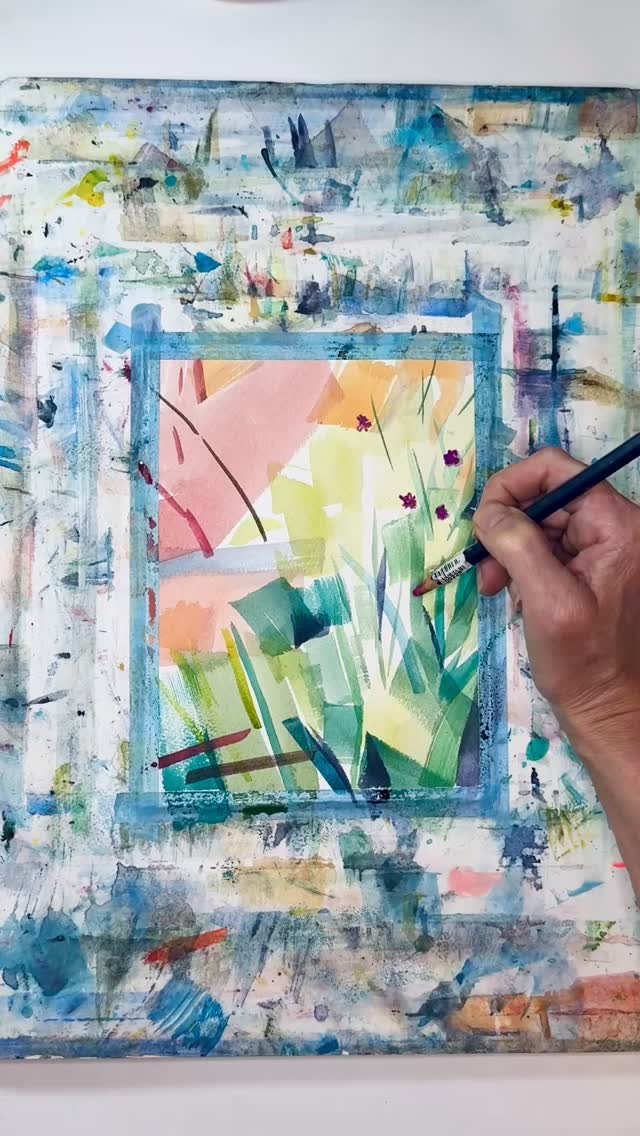 I love using watercolor pencils in my smaller paintings. This piece was inspired by a climbing legume called vetch that was randomly sprouting on a neighborhood walk. I didn’t know what it was but learned its name from @crtreasurefarms . It’s used as a cover crop. Little moments of inspiration like this fuels me. This painting is available on my website. Link in bio.
.
#pnwartist #abstractwatercolor #artforyourhome