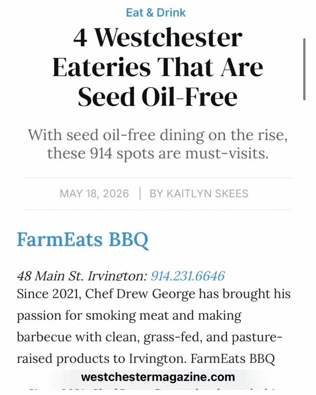 Thank you @westchestermagazine for the acknowledgment! FarmEats staff work hard to deliver only the most nutritious food to our customers. We hope people will come to both taste and feel the difference of clean, healthy eating. Simple ingredients, no chemicals, no seed oils and the highest quality meats.
#noseedoils #farmtotable #irvingtonny #grassfed #pastureraised