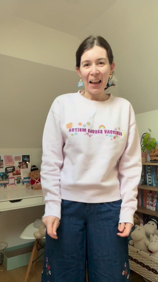 Autism causes vaccines t-shirts & crew neck jumpers available now at neurosparklysaffy.theprintbar.com 🩷🫶