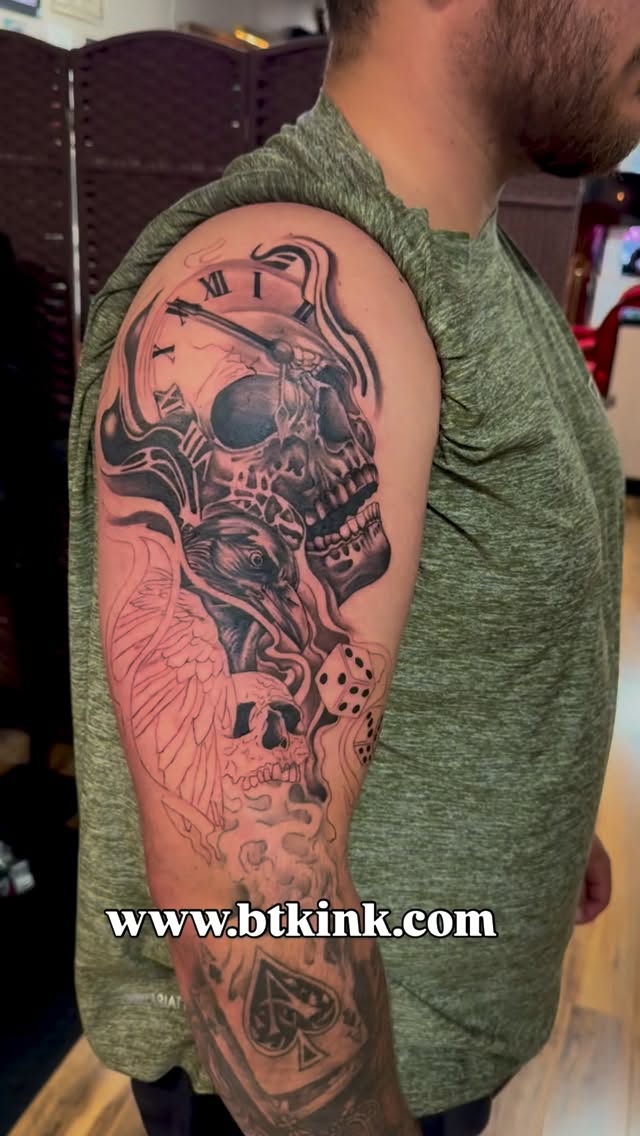 More sleeve work in actionβ more to come on this arm so stay tuned π #btkink #genevany #billythekidmeyers #awardwinning #inkmaster