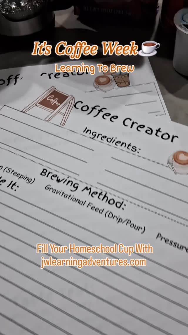 ☕️Can you tell we aren't coffee drinkers😄? Working ratios, temperatures, sequence writing, and taste buds with "Coffee Creators"! Coffee is a big topic to cover, but we are brewing up great learning concepts already!
👋Join the learning adventure! Get homeschool support, encouragement, freebies, and fun straight to your inbox. Sign up for FREE at jwlearningadventures.com
🧡Learning is a lifelong adventure- let's make it a fun one!
#coffee#coffeebeans#cupofcoffee#learningwithfood#homeschoollearning