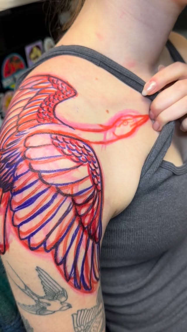 If you *had* to pick a favorite bird. Done in 2 sittings #birdersofpennsylvania #johnheinzwildliferefuge #greatblueherontattoo #herontattoo