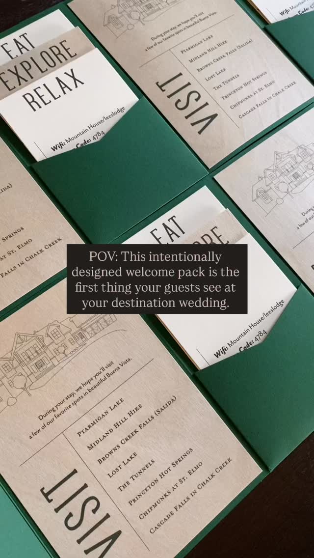 Visit. Eat. Explore. Relax.
When planning your destination wedding, donāt forget a welcome packet for your guests! Welcome packets often include a wedding itinerary, local attractions and restaurants, and accommodation details.
These welcome cards are printed on real wood to really bring home that Colorado mountain feel š²š„¾
#destinationweddings #wanderingweddings #elopementinspiration #destinationwedding #coloradowedding