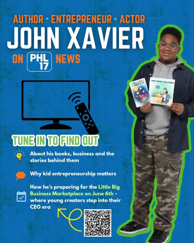 From books to business… this young creator is on the move!
💥💥Catch John Xavier on @phl17 on Monday, May 25 between 8AM - 8:30AM 💯
Don’t miss this...tune in to hear:
📣 The story behind the books
💭 Why kid entrepreneurship matters now
🗓 How John's preparing for the Little Big Business Marketplace on June 6th - where young creators step into their CEO era
For more information about Little Big Business Marketplace, scan the QR code 💯
Drop a "I’m tuning in" in the comments if you’ll be watching
#kidpreneur #philly #rickycodiofoundation #youthauthors #phl17