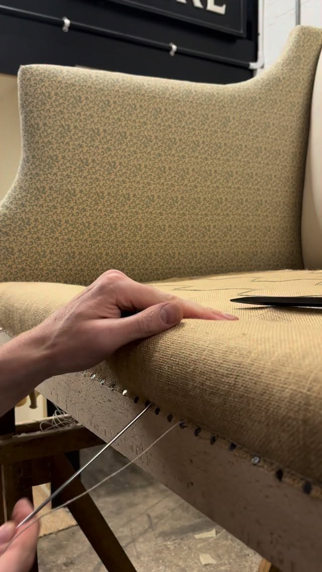 Watch me blind stitch the front lip of our Downderry Sofa 🪡 🧵 #craftsmanship #howto #interiors