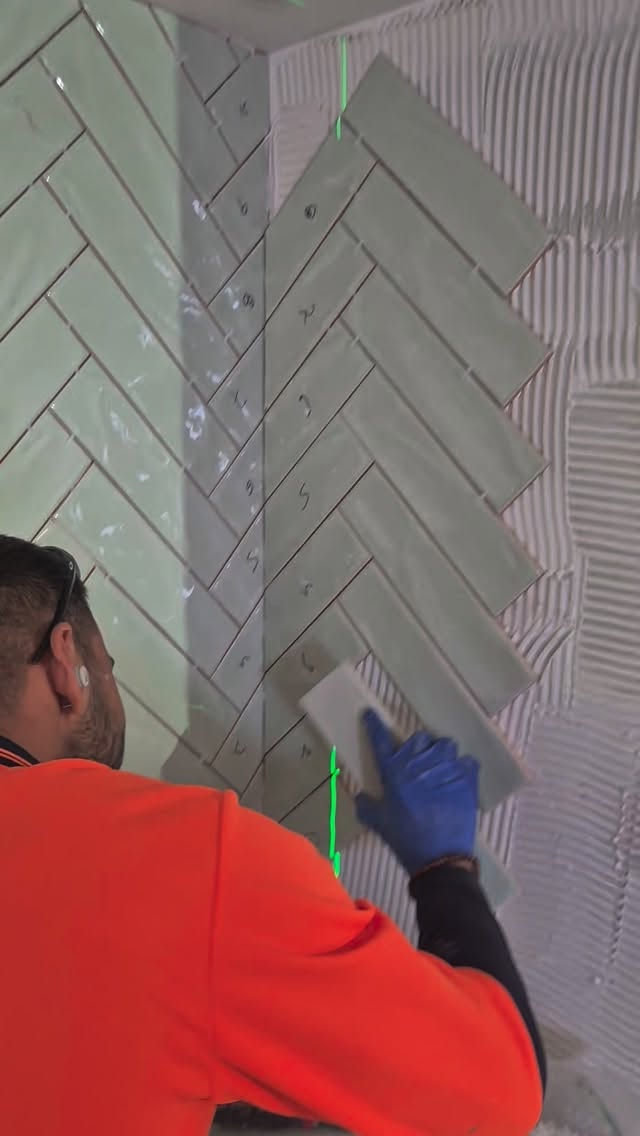 Herringbone pattern #brisbane #tiling #queensland #trendingreels #constructionlife