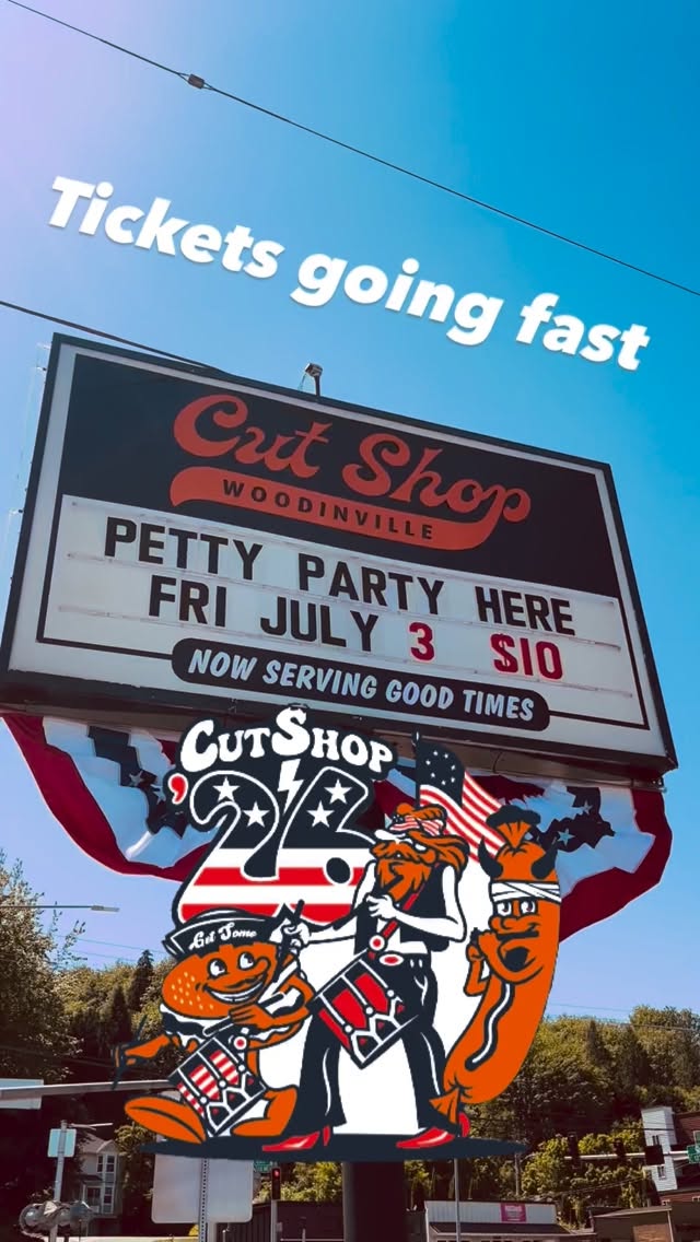 Tickets going fast for The Cut Shop’s Independence weekend ‘Petty Party Picnic’ with Tom Petty tribute band Petty Party. 21 and up! Friday July 3rd. Doors at 4pm! Come in and get your $10 souvenir button ticket now before we’re sold out!! 🇺🇸 🎸 🦅 ❤️ #woodinvillewinecountry
