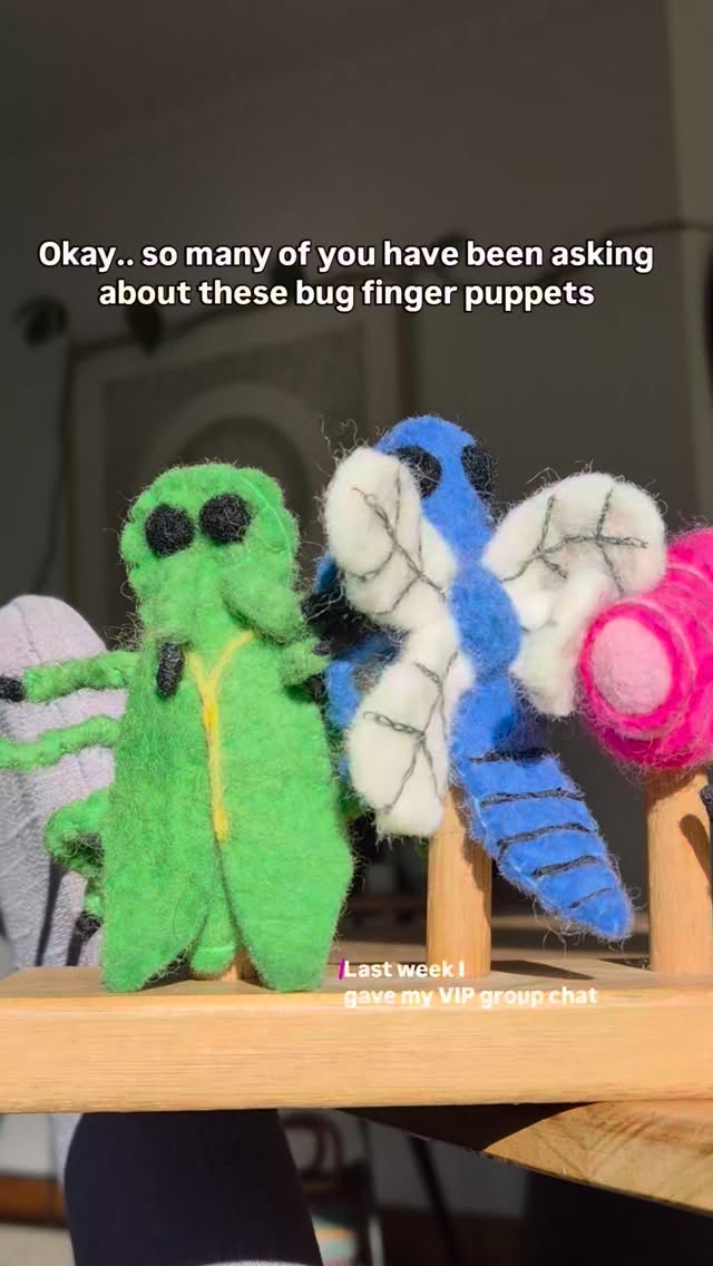 Comment “BUG” if you'd like early access before the public launch!
The Backyard Bug Collection officially launches on Sunday June 14 at 8pm 🤍
And because this community has supported this collection from the very beginning, any order placed within the first 15 minutes of launch will receive a free mystery finger puppet from one of our bestselling collections!
I can't wait to finally share these little bugs with everyone.