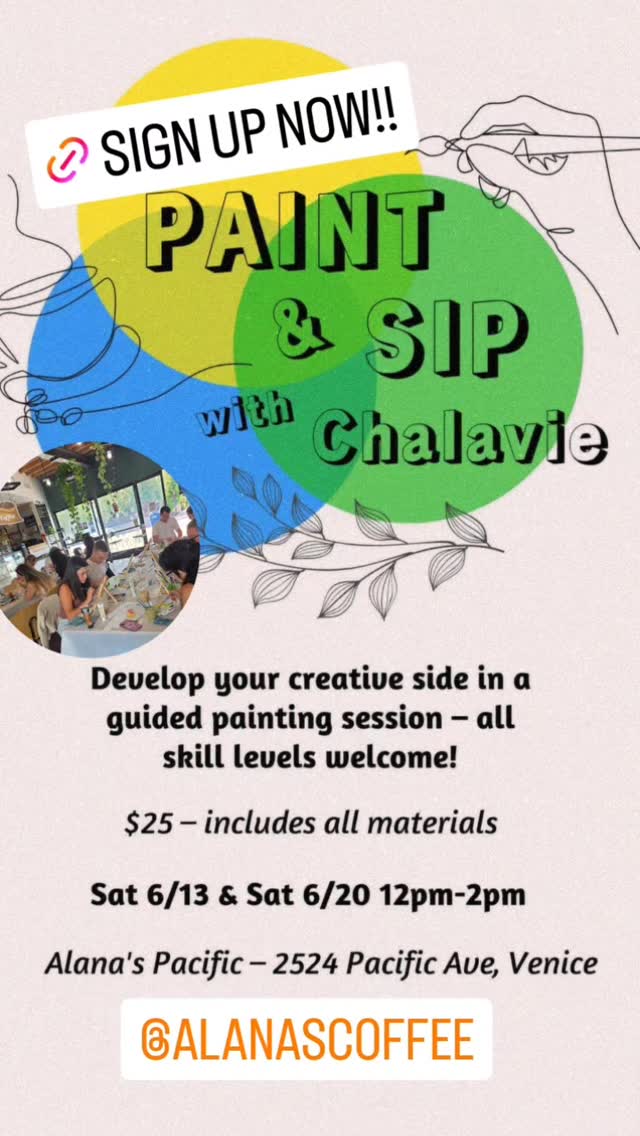 NEXT PAINT AND SIP. COME PAINT WITH ME!. SIGN UP NOW TO SECURE YOUR SPOT!
https://www.handstamp.com/e/paint-sip-at-alanas-on-pacific-zryb4mfs
#paint&sip #coffee #chalavie #sparkyourcreativeside