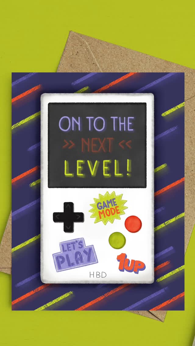 On to the next level...
I loved playing Gameboy when I was young. So it was an obvious motif for this gaming-themed Birthday range.
This and more illustrations are available for licensing. Please contact me directly or my agency @advocateart01
#greetingcard #artlicensing
Gaming - Happy Birthday - greeting card - surface pattern design - art licensing - adobe fresco - freelance illustrator - art for products