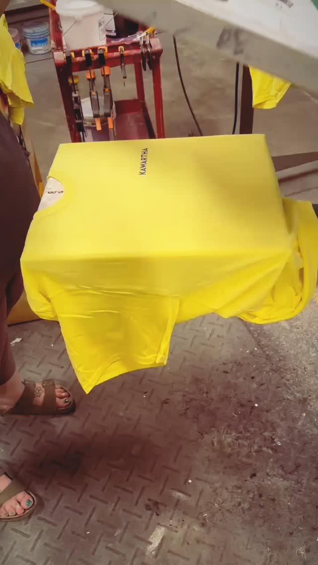 Check out Kristy working on this cool 4 colour screened logo for @kawarthaartsfestival! 