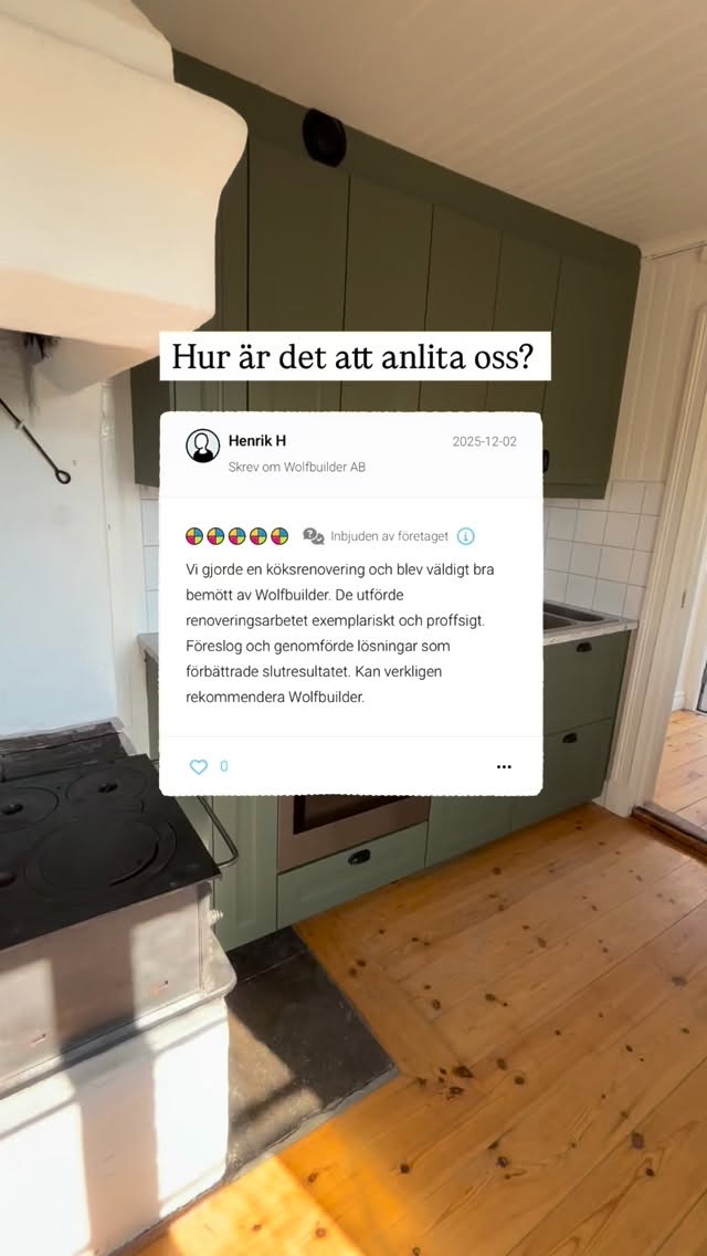 Hur är det att anlita oss?💭
Såhär tycker vår kund Henrik H om sin köksrenovering!
Stort tack för era fina ord 💙
Vad vill du förverkliga hemma hos dig? Kontakta oss
📞 08-541 350 71
📧 info@wolfbuilder.se