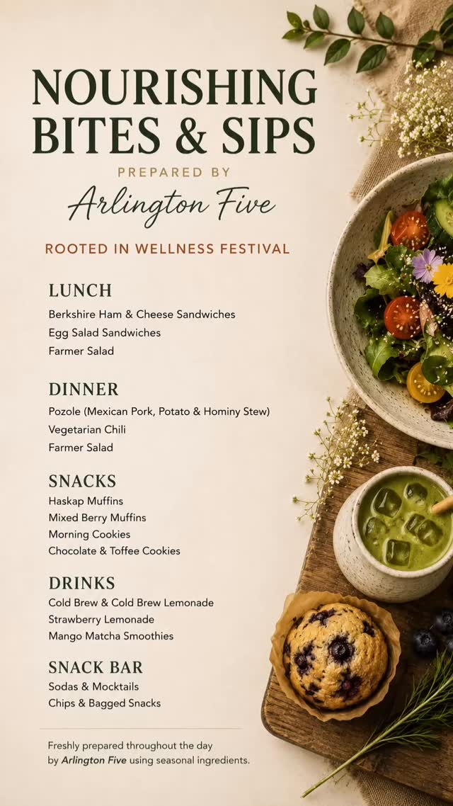 🍓 Our Food Menu Has Arrived! 🍓
We’re so excited to welcome @arlingtonfive back for their second year at the Rooted in Wellness Festival! 🌿
Known for their fresh, seasonal ingredients and incredible farm-to-table offerings, they’ll be serving up nourishing bites and sips throughout the day to keep you fueled for all the yoga, workshops, sound healing, movement, and connection.
From hearty lunch and dinner options to refreshing drinks, muffins, cookies, and smoothies, there’s something for everyone to enjoy.
A huge thank you to @arlingtonfive for being part of this year’s festival. We can’t wait to enjoy another delicious day together! 💚
☀️ Rooted in Wellness Festival
📅 June 20
📍 Rideau Pines Farm
🎟️ Tickets available through the link in bio or onewellnessottawa.com
What’s the first thing you’re ordering?
#ottawaevents #ottawawellness #ottawafestivals #goodeats #ottawafoodies