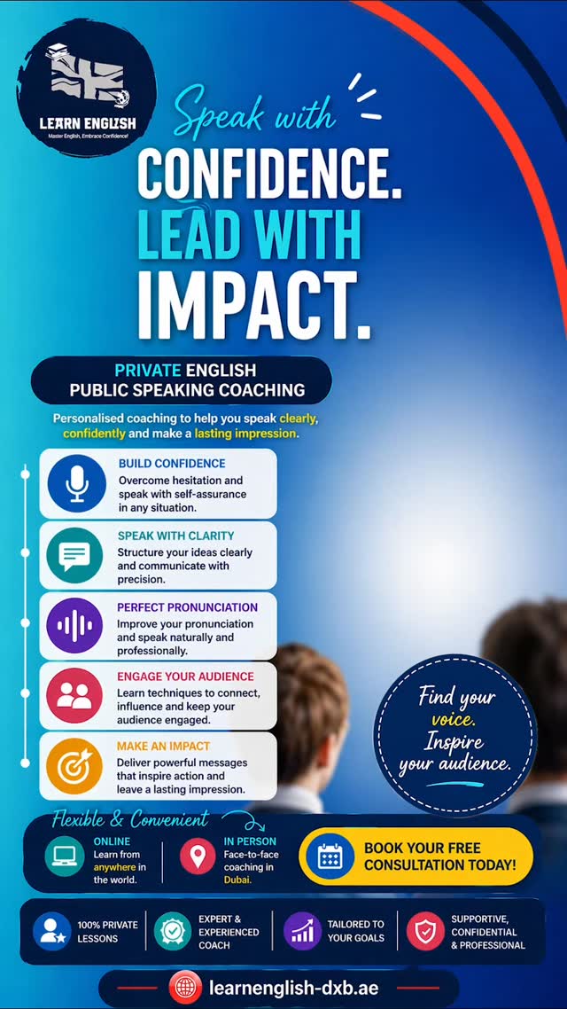 Want to #improve your #public_speaking ? #book_your_free_consultation today with #LearnEnglishDXB #englishteacher