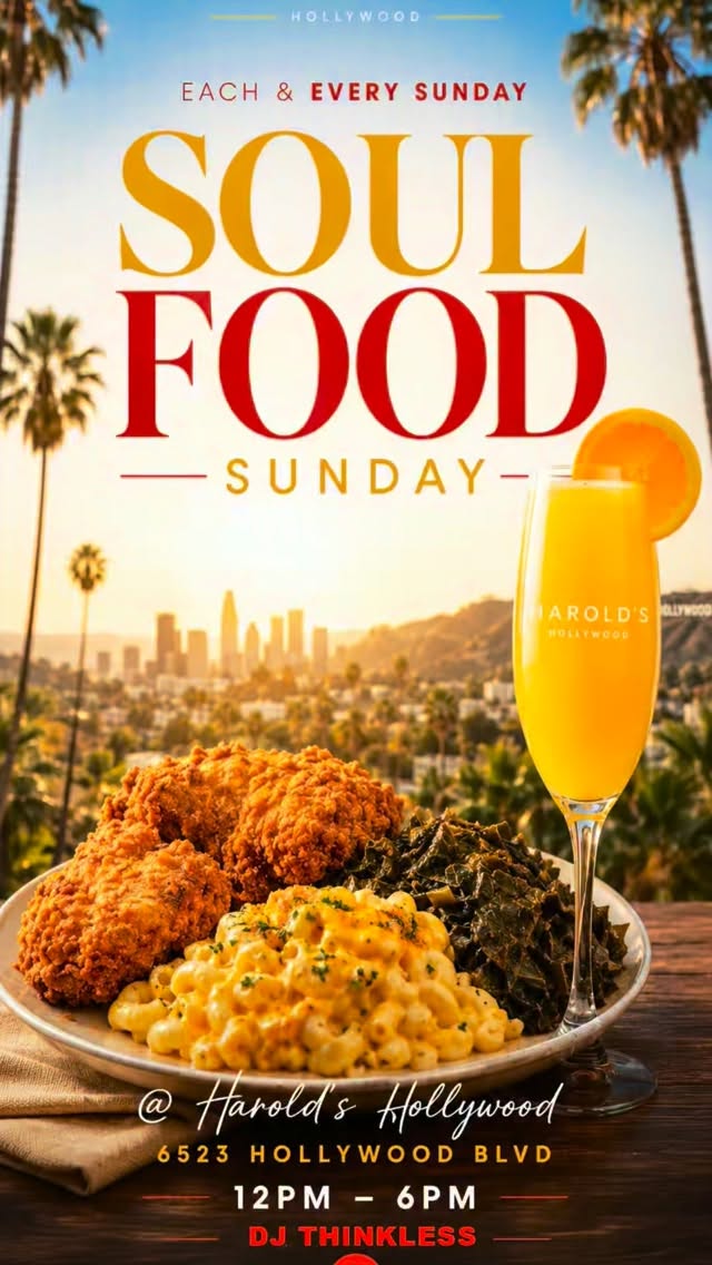 TODAYšÆ SUNDAY FUNDAY
š„SOUL FOOD BRUNCH
You donāt want to miss the vibes!
ā¦ļøBottomless Mimosasš„
ā¦ļø12pm - 6pm
ā¦ļøReserve your table! (Link in bio)
ā¦ļøLive DJ š¶
š Haroldās Chicken
Chicagoās Famous Chicken & Mild Sauceā
š6523 Hollywood Blvd