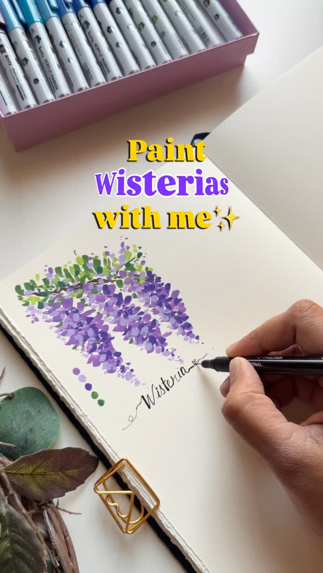 Let's paint some dainty Wisterias together 💜💜 I filled this sketchbook spread with pretty flowers using the @arrtxart Liquid Ink acrylic markers andI can't wait to share them all with you✨ Wishing you a warm and creative Sunday 💜
.
.
.
.
#looseflorals #arrtx #arrtxmarkers #acrylicpainting #acrylicmarkers
