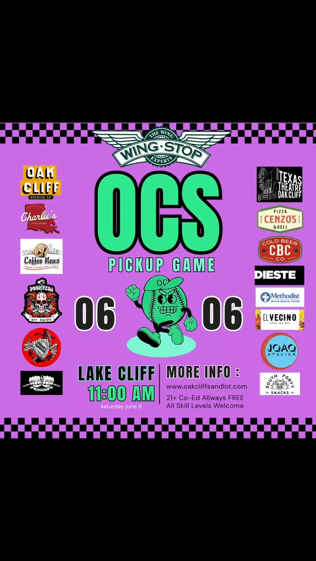 SATURDAY 11AM LAKE CLIFF PARK. We are probably playing in the grass. Bring a chair, bring a friend, bring a glove and play baseball!
#LetsDoBaseball
www.oakcliffsandlot.com
-
#oakcliffsandlot #sandlotrevolution #coedbaseball #sandlotbaseball