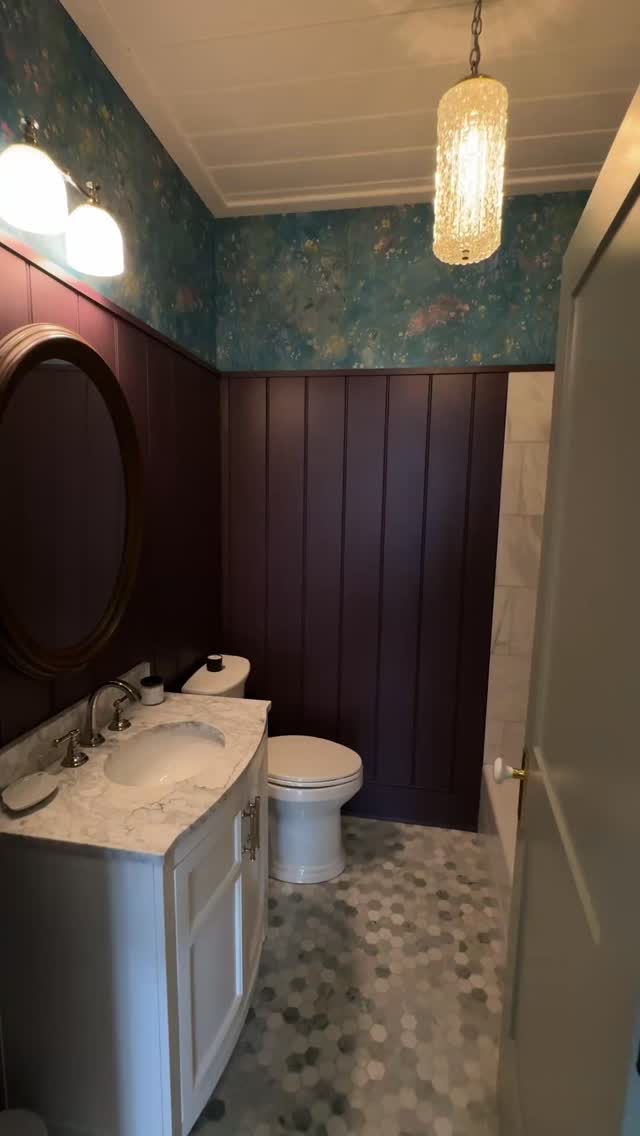 This bathroom may be one of our favorite spaces from the parish hall restoration. The combination of rich wall paneling, marble surfaces, classic fixtures, and bold wallpaper creates a space that is full of character.
We love projects that allow us to blend craftsmanship, creativity, and restoration into something truly unique.
#bathroomdesign #historicrestoration #interiordesign #craftsmanship #transformation