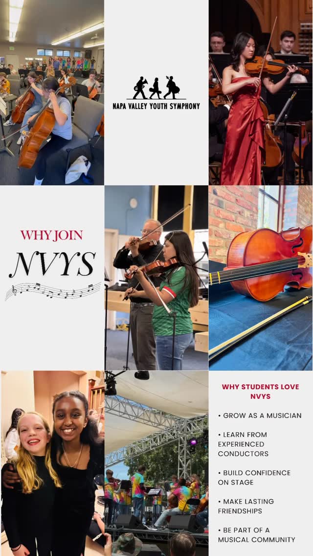 More than music. 🎶
At NVYS, students develop their musical skills, build confidence, form lasting friendships, and become part of a vibrant musical community.
✨ Grow as a musician
✨ Perform exciting repertoire
✨ Build confidence on stage
✨ Make lifelong friends
🎻 Auditions and registration for our upcoming season are now open. Join us for another incredible year of music-making!
Learn more at nvys.org or link in bio
#NVYS #NapaValleyYouthSymphony #YouthOrchestra #MusicEducation #YoungMusicians