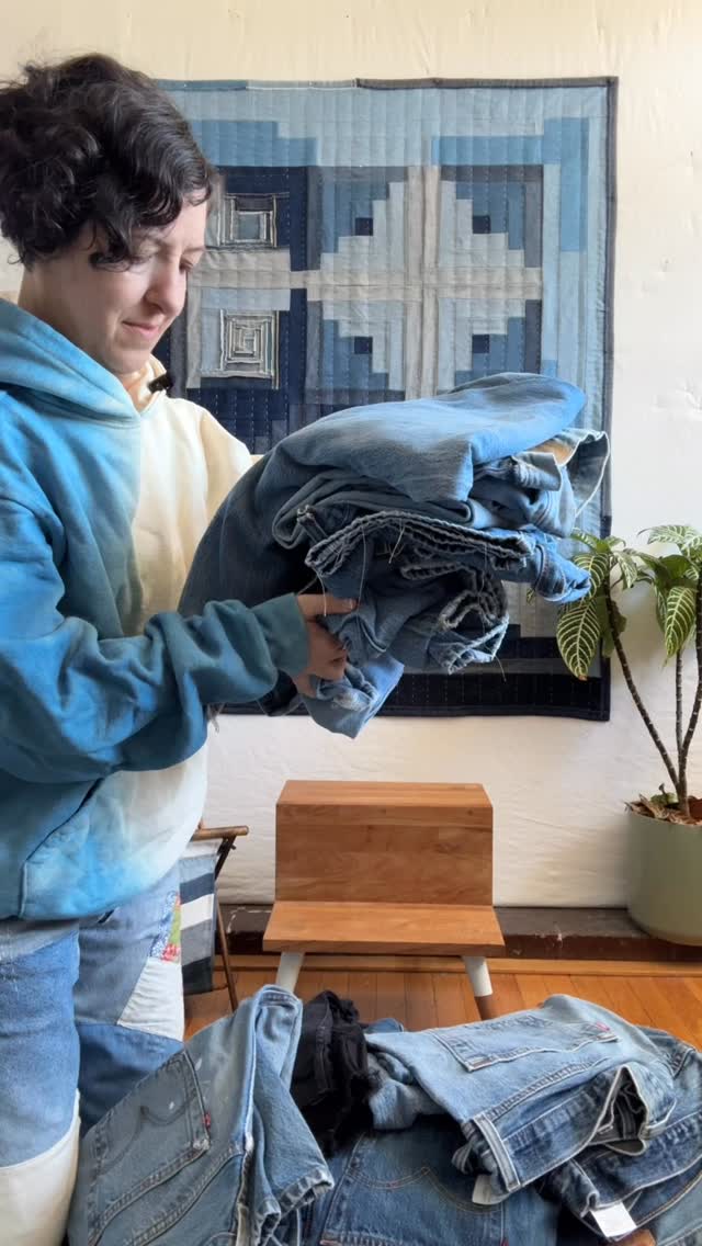 Well that was a silly video idea, because now I have to refold all these jeans and put them back on the shelf 😅. I mean, refold all these patchwork skirts and quilts…
But seriously folks, the class I’ve been working on for over a year is finally here, and I think you should take it (if you’re into that kind of thing). Comment “Unstitch” and I’ll send you a link to learn more.
But I have to tell you, it’s not your average class. I don’t teach you how to make one pattern. I teach you how to work with denim (or really any thick woven fabric), so that you have the skills to make whatever you want. It’s a lot of experimentation, it’s not for everyone.
But I think it’s for some people, and if that’s you, let’s do this!