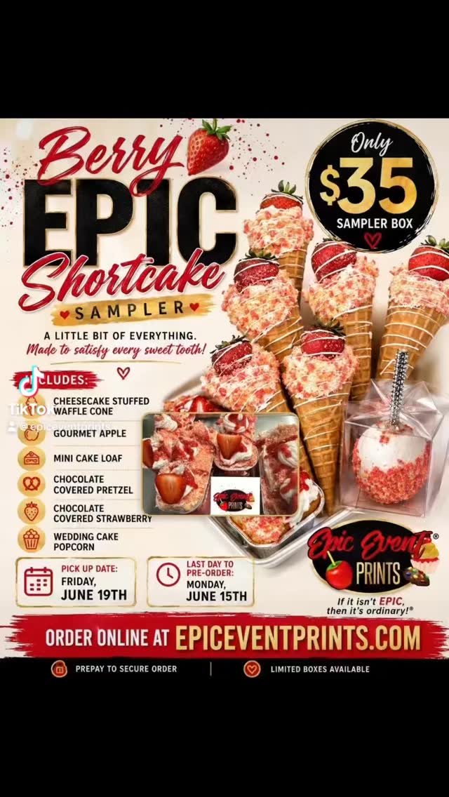 Strawberry shortcake lovers, y’all might want to stop scrolling 🍓
This is the sampler you get when your sweet tooth is not trying to be reasonable.
The Strawberry Shortcake Sampler includes:
🍓 Gourmet Strawberry Shortcake Apple
🍓 Strawberry Shortcake Cheesecake Stuffed Waffle Cone
🍓 Strawberry Shortcake Mini Cake Loaf
🍓 Strawberry Shortcake Chocolate Covered Strawberry
🍓 Strawberry Shortcake Chocolate Covered Pretzel
🍿 Wedding Cake Popcorn
Limited sampler boxes available.
#FoodTok #DessertTok #StrawberryShortcake #SmallBusiness #TreatYourself