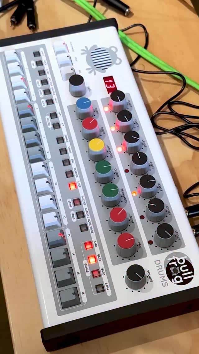 .
Taking the @ericasynths BullFrog Drums for its first walk. Fun, immediate and very performative — that’s what a drum machine should be! Love the 7 sound controls per sound (colored knobs).
More to explore on this shortly. Thanks to Erica Synths for sending this over.
I love drum machines!
#livetechno #drummachine #bullfrogdrums #techno #electronicdancemusic