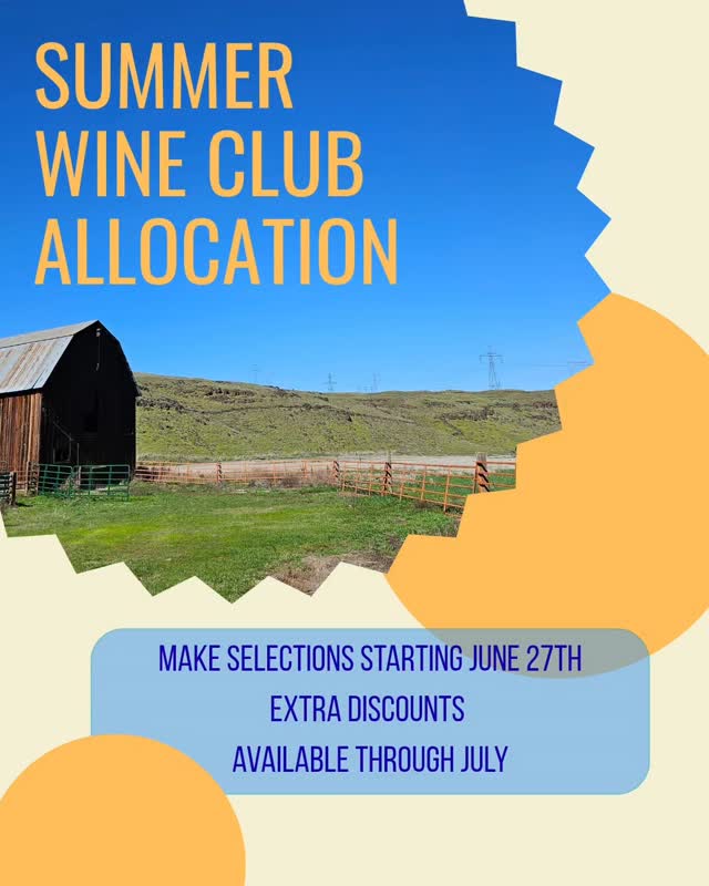☀️ Wine Club Members ☀️
Check your emails, it is time for our Summer Wine Club Allocation. Featuring newly bottled and yet to be released 2022 Merlot and 2022 Syrah. As always, Club Allocation is YOU PICK! Just make your selections by July 5th and enjoy extra discounts the whole month of July.
Interested in joining our club? Find out more on our website www.15MileWinery.com or reach out!
Cheers
Colter and Lacey