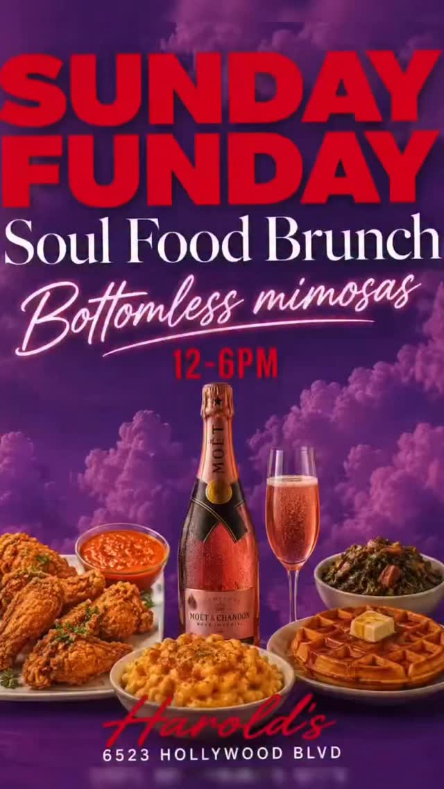 TODAYšÆ Come Brunch With Us at our Soul Food Sunday Brunch
ā¦ļøBottomless Mimosasš„
ā¦ļø12pm - 6pm
ā¦ļøReserve your table! (Link in bio)
ā¦ļøLive DJ š¶
š Haroldās Chicken
Chicagoās Famous Chicken & Mild Sauceā
š6523 Hollywood Blvd