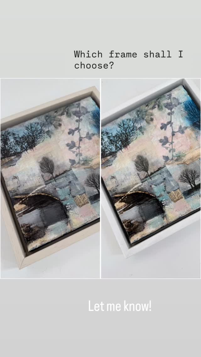 This one gave me the runaround.
It sat in my studio for ages, changing many times along the way. Over the last few days, though, I found a way back into it and gradually started to like where it was taking me. More layered and more botanical.
But today was all about the edges. I painted them in Payne’s Grey, one of the colours used in the collaged papers within the piece. I know they won’t be seen much, but it feels like an important part of the finishing process.
Now I have a framing dilemma and I’d love your opinion…
Soft warm beige or soft white (called “Pure Cotton”)? Both frames are from @easyframe_uk by the way… I’m sure someone will ask that!
This mixed media piece measures just over 23cm square and is £150, including UK postage and packing.
If you’d like this on your wall, it’s available in either !!
Anyway to help my indecision let me know below which colour frame I should use please.