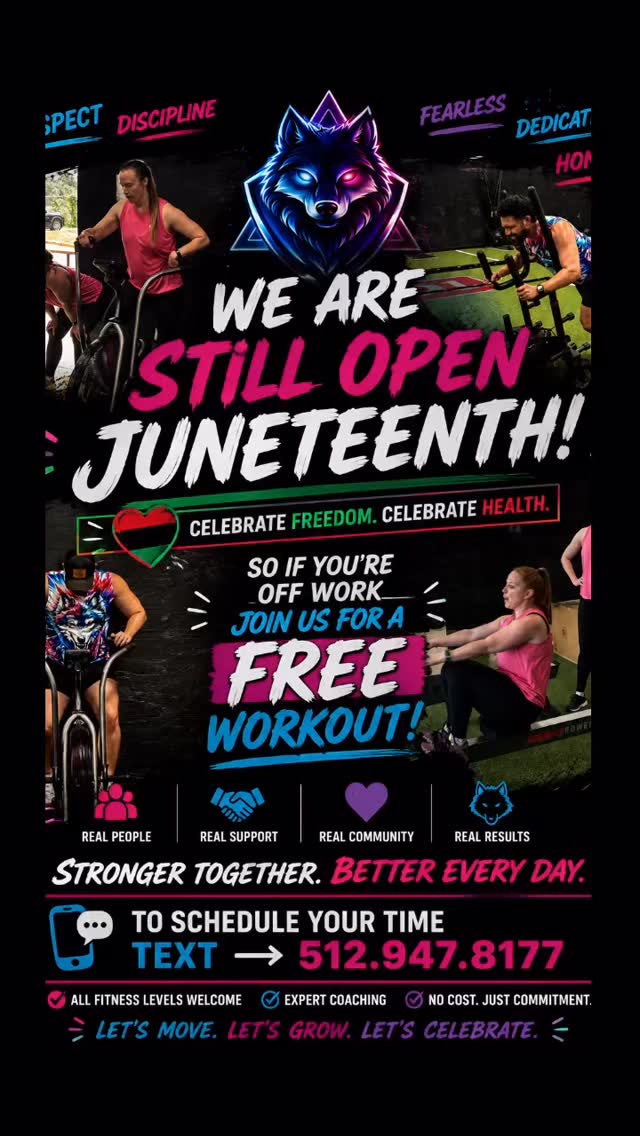 🎉 WE’RE OPEN THIS JUNETEENTH! 🎉
Got the day off? Don’t spend it on the couch.
Come celebrate movement, community, and health with a FREE workout at J-FIT! 💪🔥
Whether you’re brand new to fitness, getting back into a routine, or already crushing your goals, we’d love to welcome you into our community for a workout.
At J-FIT, it’s not about being the strongest or the fastest—it’s about showing up, supporting one another, and becoming better every day.
✅ FREE Workout
✅ All Fitness Levels Welcome
✅ Expert Coaching
✅ Supportive Community
✅ No Sales Pressure
Bring a friend, family member, coworker, or come meet some new people. Let’s celebrate freedom, health, and community together.
📱 Text “JUNETEENTH” to 512-947-8177 to reserve your spot.
📍 J-FIT
607 Leander Dr. #200
Leander, TX
Stronger Together. Better Every Day. 🐺⚡
#JFIT #LeanderTX #Juneteenth #FreeWorkout CommunityFitness FunctionalFitness LeanderFitness CedarParkFitness AustinFitness WorkoutWithFriends FitnessCommunity StrongerTogether