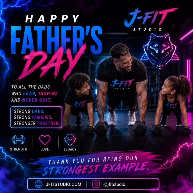 💙💜🩷 Happy Father’s Day from all of us at J-FIT! 🩷💜💙
Today we celebrate the dads, grandfathers, father figures, and role models who show up every day—not just for themselves, but for the people who look up to them.
Strength isn’t just measured by how much weight you can lift. It’s measured by the example you set, the lessons you teach, and the love and support you give your family.
At J-FIT, we’re proud to see families growing stronger together every day. Whether you’re teaching your kids healthy habits, leading by example, or simply making time for your own health, you’re building a legacy that lasts far beyond the gym.
Here’s to the dads who lead, inspire, and never quit.
💪 Strong Dads.
❤️ Strong Families.
🐺 Stronger Together.
Happy Father’s Day!
#JFITStudio #HappyFathersDay #StrongerTogether #FamilyFitness #LeanderTX FitnessFamily DadLife HealthyLifestyle CommunityStrong WorkoutTogether JFITCommunity LeadByExample