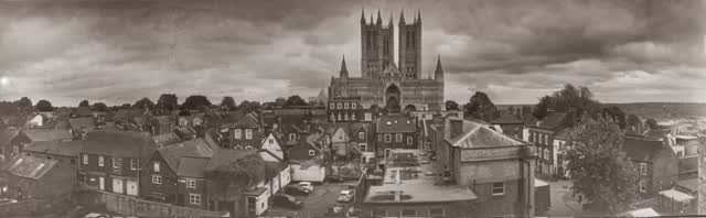Lincoln Cathedral from the castle wall - Kodak Panoram 4b 4x12” x Ray film negative