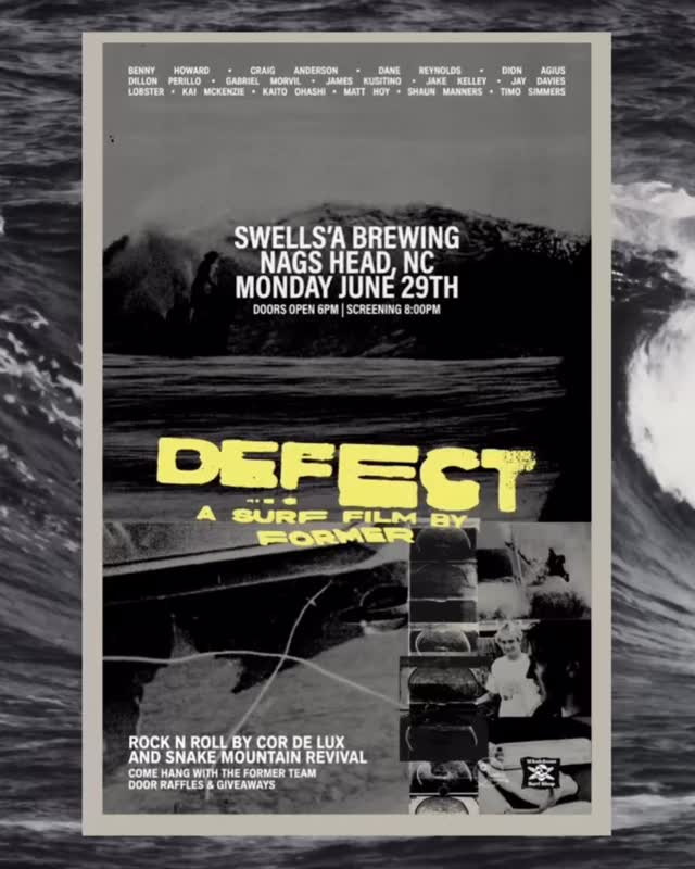 monday monday monday!!! 6-10 we are gonna be drinkin’ some beers and screening the new @former film “defect” with our buds @whalebonesurfshop
music by @snakemountainrevival n @cor_de_lux
good times sure to be had