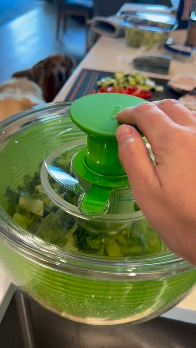 Adulting is being really pumped about the $25 purchase you’ve been hemming and hawing over for 2 years. No more wet greens for this gal! The dogs seem less enthused. #cooking #food #dogs #kitchen #homecooking @oxo