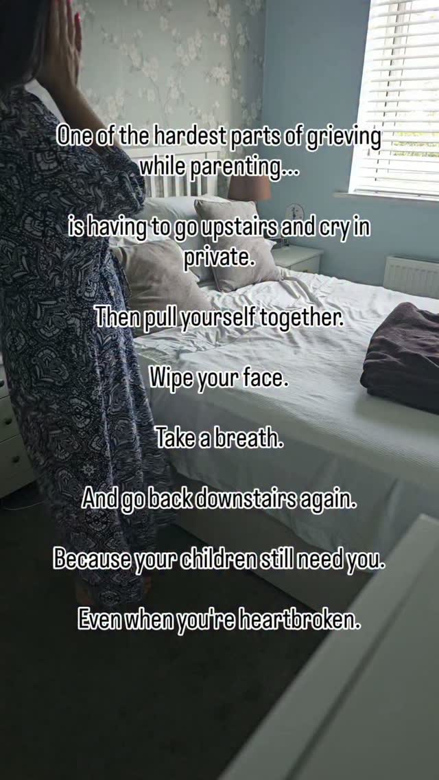 One of the cruellest things about grieving as a parent is how little space there is to actually grieve.
You go upstairs and cry.
You shut the door for five minutes.
You try to let some of it out.
And then you pull yourself back together, wipe your face and go back downstairs because somebody needs a snack, a cuddle, a nappy change, a bedtime story.
Parenting doesn’t pause grief.
And grief doesn’t pause parenting.
They happen on top of each other.
You can be devastated and still need to make dinner.
Heartbroken and still need to do bath time.
Barely holding it together and still trying to help your child feel safe.
If that’s where you are right now, I hope you know this:
You do not have to do grief beautifully.
You do not have to be endlessly patient, present or emotionally tidy whilst your heart is hurting.
Some days, the bravest thing you do is go back downstairs.
❤️ If you’re grieving something right now; a person, a relationship, your health, the life you thought, I hope you know you’re not alone.