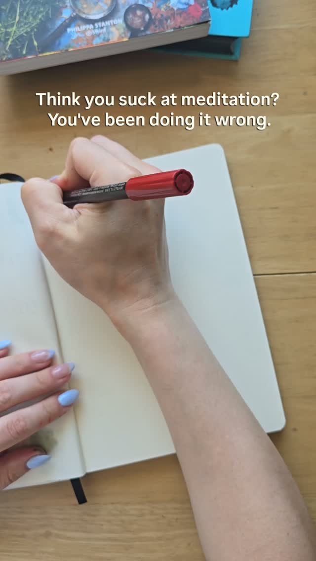 Do it this way instead 👇
Here, I'm using brush pens which is the secret sauce in this creative meditation.
Every upstroke needs a light touch. Every downstroke needs more pressure. Your hand has to keep adjusting, stroke by stroke, or the letters fall apart.
That constant, small adjustment is what pulls your attention out of your head and into your hand. You physically cannot overthink your way through a downstroke — you have to feel it.
Psychologist Mihaly Csikszentmihalyi developed flow theory which explains what's happening here.
Flow happens when a task is challenging enough to hold your full attention, but not so hard it stresses you out. Too easy and your mind wanders back to the spiral. Too hard and you're frustrated instead of calm.
Brush lettering sits right in that sweet spot. It's repetitive enough to be soothing, but precise enough to need focus. That combination is basically a shortcut to regulation.
Your nervous system gets the rhythm it's craving, and your overthinking brain finally has something to do other than loop.
So no, you don't suck at meditation.
You've just been trying a version that doesn't work for your brain!
Save this for reccos below:
Pens 🖊️🖊️
Any old brush pen!
I have super cheap set that I picked up from the Works and I've just invested in the Pentel Touch 12 colour set.
Simple crayola markers can be pretty good too.
Bonus 🌈
Want to properly learn some calligraphy techniques?
Becca from @thehappyevercrafter is hosting a FREE 4 week intro calligraphy course (I'm doing it - see you there?)