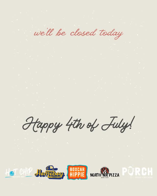 🇺🇸🎇 HAPPY INDEPENDENCE DAY! 🎇🇺🇸
Just a reminder that all Championship Dining locations are closed today (July 4th) and will remain closed tomorrow (July 5th) so our teams can enjoy the holiday weekend.
🍔 @hotchipburgerbar
🌯 @boxcar.hippie
🍕 @mrpizza_north
🍗 @porchfriedchicken
🥪 @homeboysandwich
We’ll be back soon serving up all your favorites. Until then, stay safe, have fun, and enjoy the holiday! ❤️🤍💙