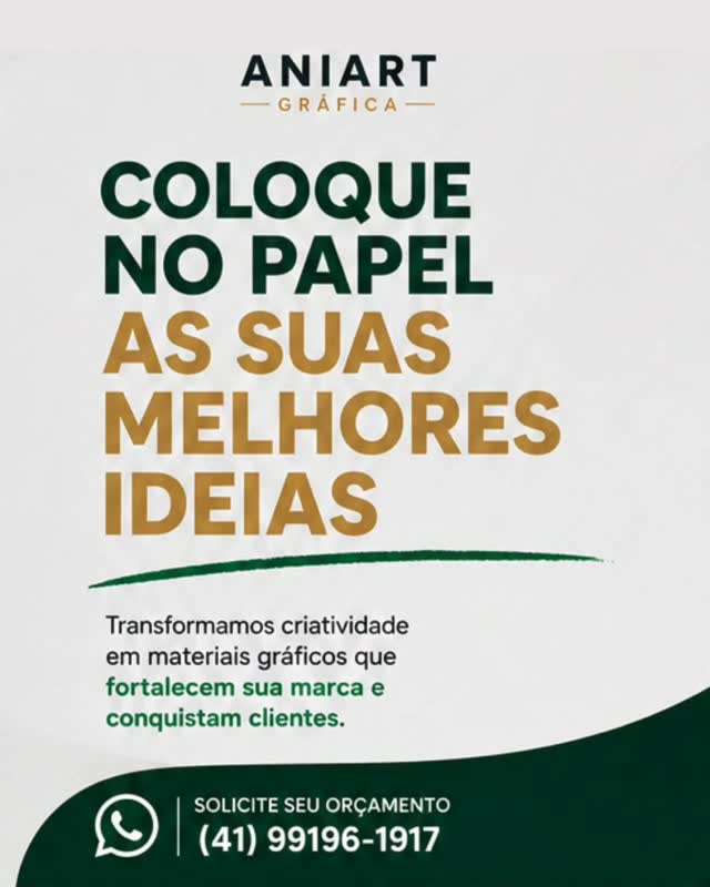 Cartões de visita
Flyers e panfletos
Folders
Banners
Faixas
Adesivos
Etiquetas
Papel timbrado
Pastas personalizadas
📲 Solicite seu orçamento pelo WhatsApp
(41) 99196-1917
#AniartGrafica #GraficaCuritiba #MaterialGrafico #ImpressaoDigital #Curitiba