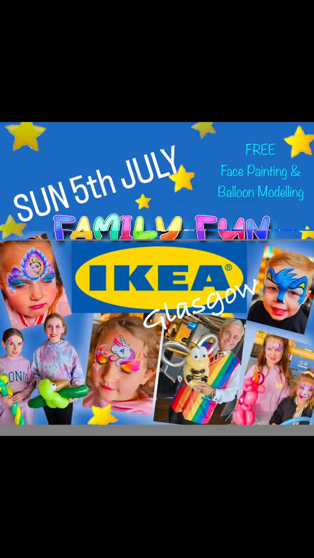 This Sunday 5th July you will find free face painting, balloon creations and crafts at Braehead IKEA 12-4PM 🥳
