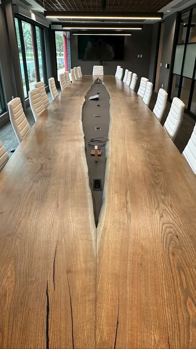 We recently completed an office furnishing project for the new Broomfield office of @henselphelps — including the largest table we’ve made yet.
This 33-foot live-edge conference table was made from a local, Denver, honey locust tree that we milled and kiln-dried in-house. Set on a custom steel base with built-in laser-cut panels for wire management, this beast took up our entire center bay for days.
Take a look at the link in our bio for more process photos of this table and the other many pieces we created for their space.
.
@urbanwoodnetwork #conferencetable @rinoartdistrict #customfurniture #officefurniture #interiordesign #commercialdesign
.