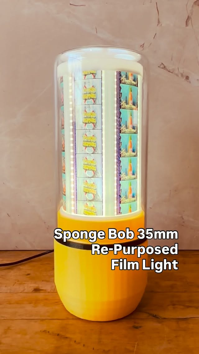 Custom rotating light created using actual re-purposed 35mm film from film ‘Sponge Bob Square Pants’ released in 2004. This custom light has a unique assembly encapsulating this beautiful film, and features a small motor in the base allowing slow rotation & a led arrangement to backlight the film. A protective glass dome is placed over the complete assembly. Powered by a low power USB-C cable.
All of our products are made one-at-a-time in our studio in Ontario, Canada & shipped worldwide.
#spongebob #spongebobsquarepants