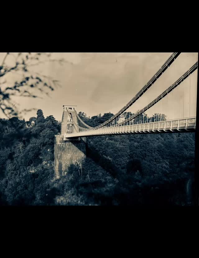 Early morning at Clifton Suspension Bridge for the morning light to catch the South side of the bridge - with the 1890s 10x8” New Countess camera and Taylor f4.5 process lens onto X-Ray film #largeformatphotography #cliftonsuspensionbridge - here some quick scans - the plan is for some contact-printed Lith prints
